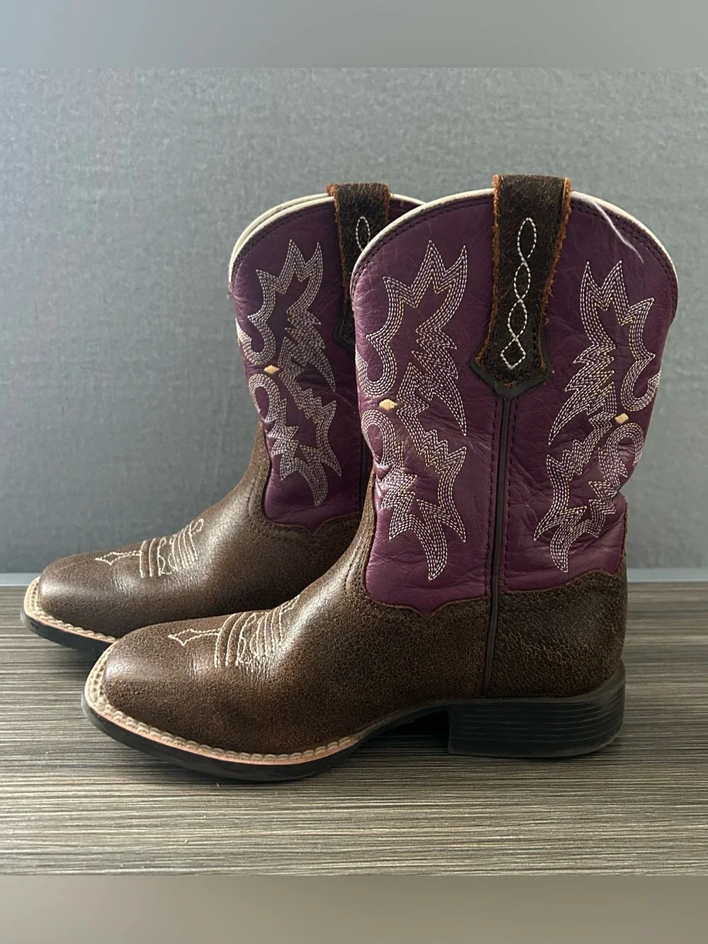 Ariat Tombstone Square Toe Western Boots Youth Size 13 Brown Purple 10015390